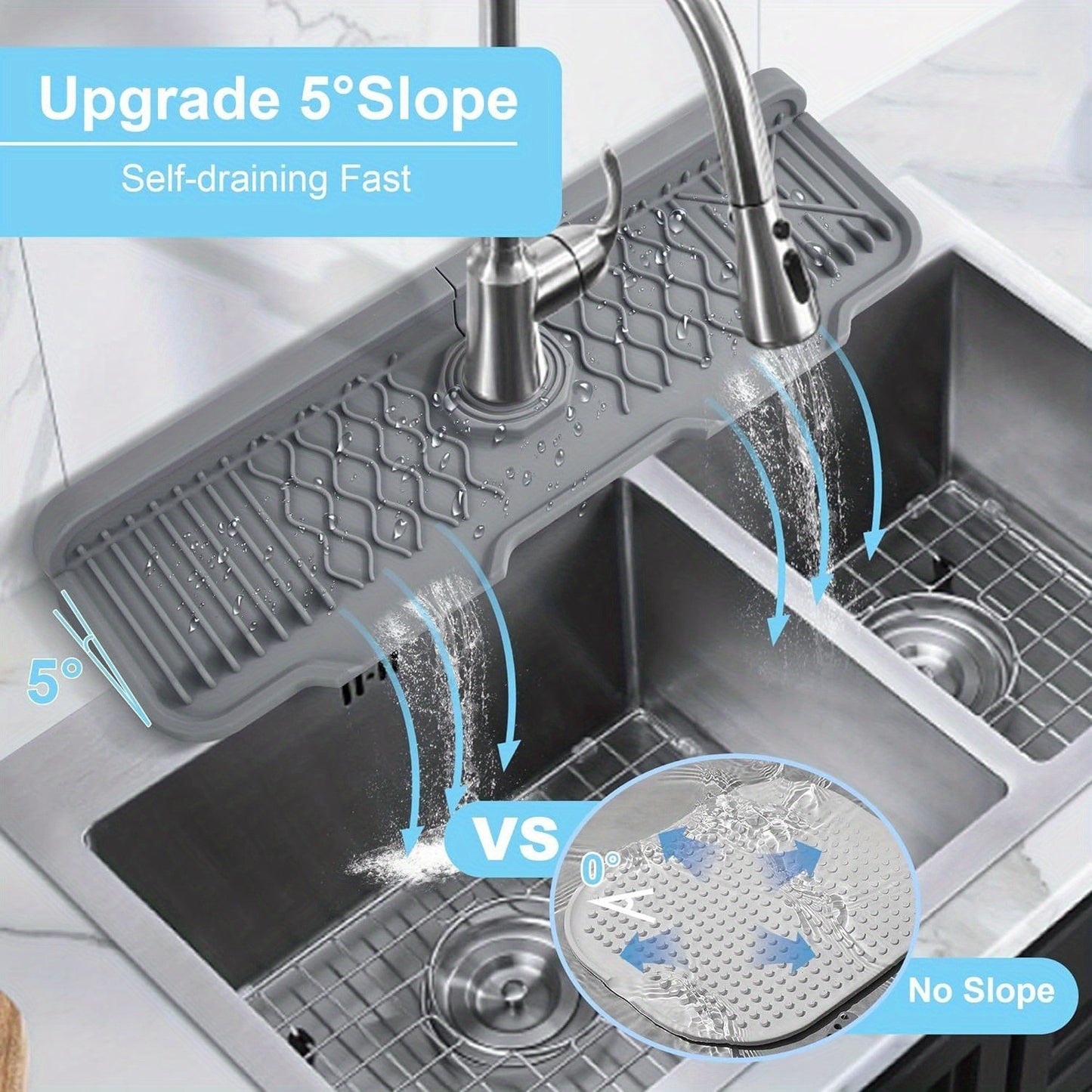 NonSlip Silicone Self-Draining Board,Large Kitchen Drain Board With 5 Incline For Self-Draining