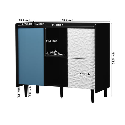 Sideboard Buffet Cabinet, Black Storage Cabinet With Red Doors , 2 Drawers With Unique Panel Styling And 2 Open Storage Compartment, Modern Coffee Bar Cabinet Accent Cabinet For Kitchen, Dining Room,